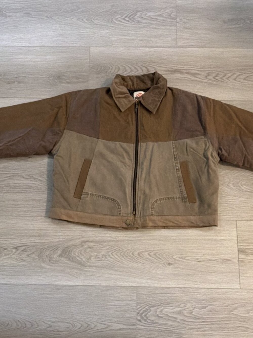 eworked Carhartt Style Cropped Canvas Workwear Jacket Brown Colorblock Size XXL